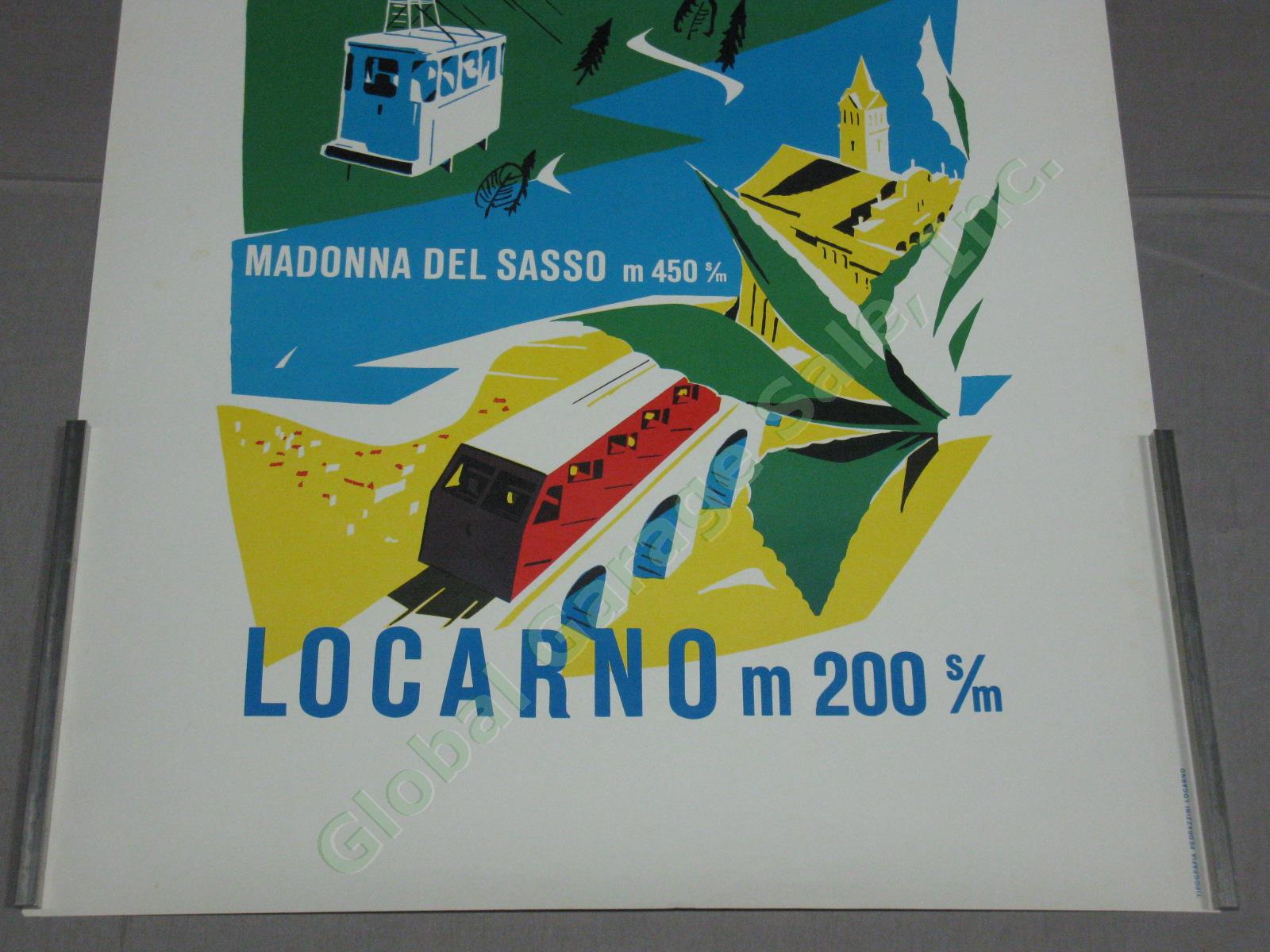 Vtg 1950s Swiss Travel Poster Locarno Ticino Switzerland Cog Railway Cable Car 2