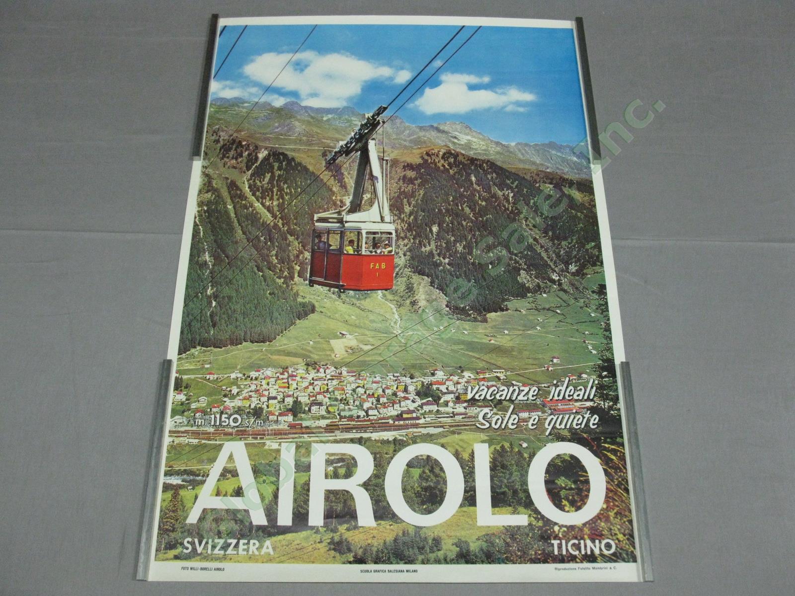 Vtg Original 1950 Swiss Travel Poster Airolo Ticino Switzerland Cable Car NO RES