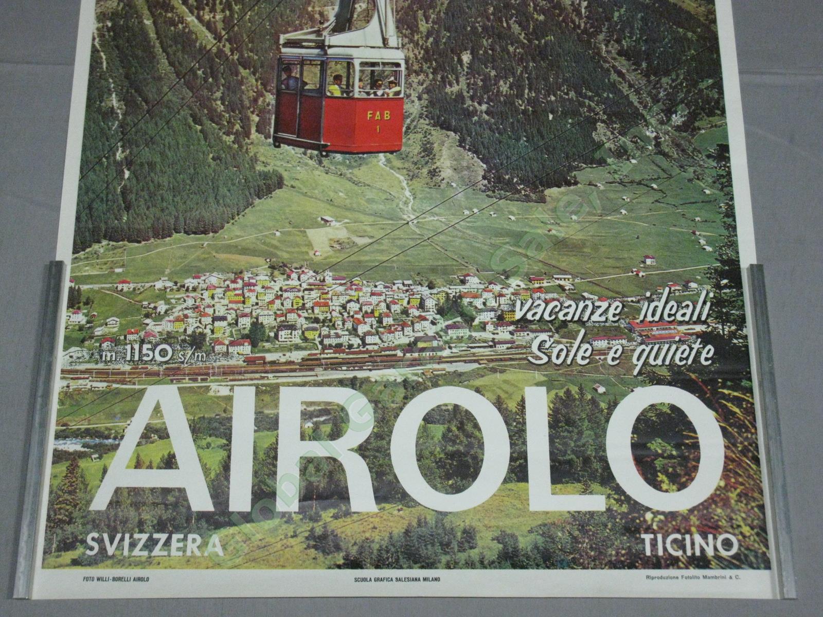 Vtg Original 1950 Swiss Travel Poster Airolo Ticino Switzerland Cable Car NO RES 2