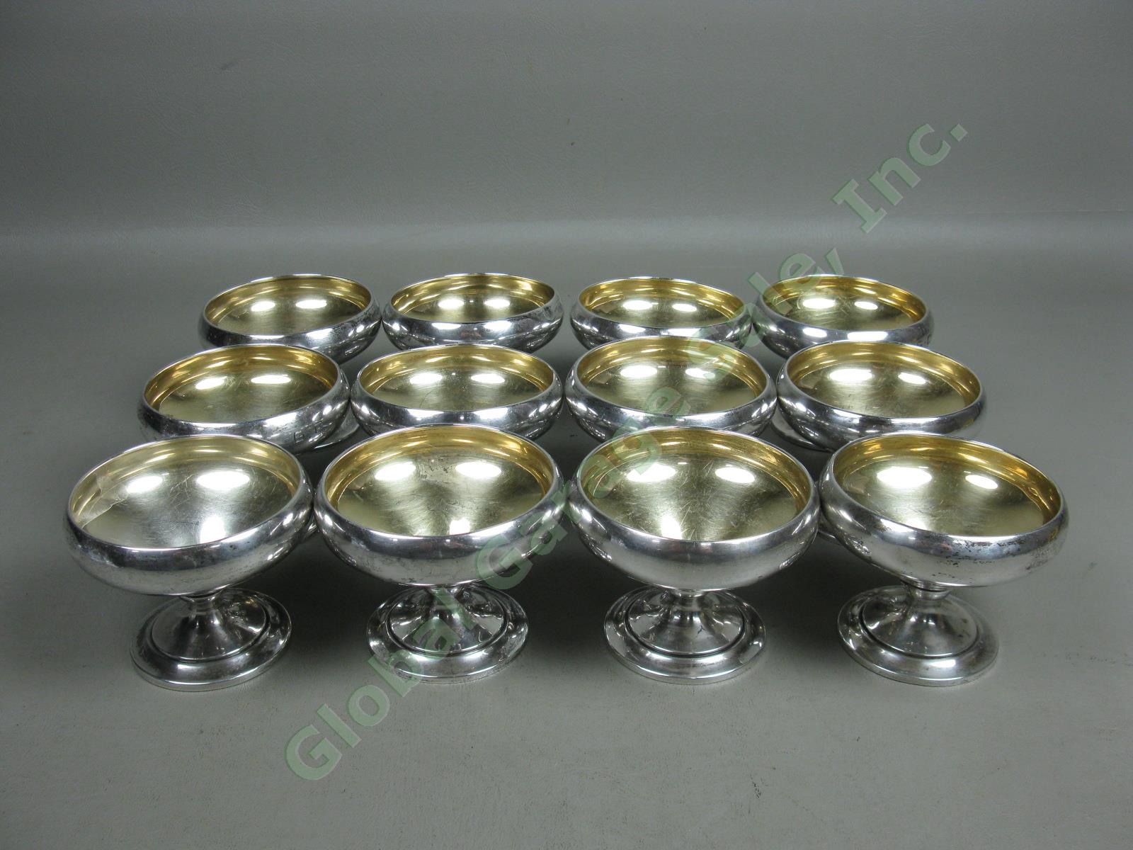 12 Antique Merrill Shops Sterling Silver Dessert Bowl Cup Dish Set Lot 630 Grams