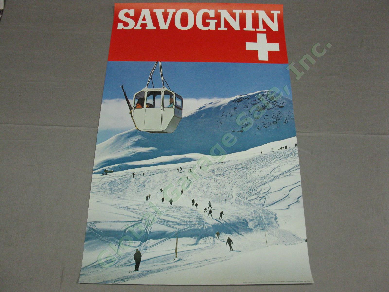 Rare Vtg 1960s Swiss Travel Ski Poster Savognin Resort Grisons Chairlift Skiing