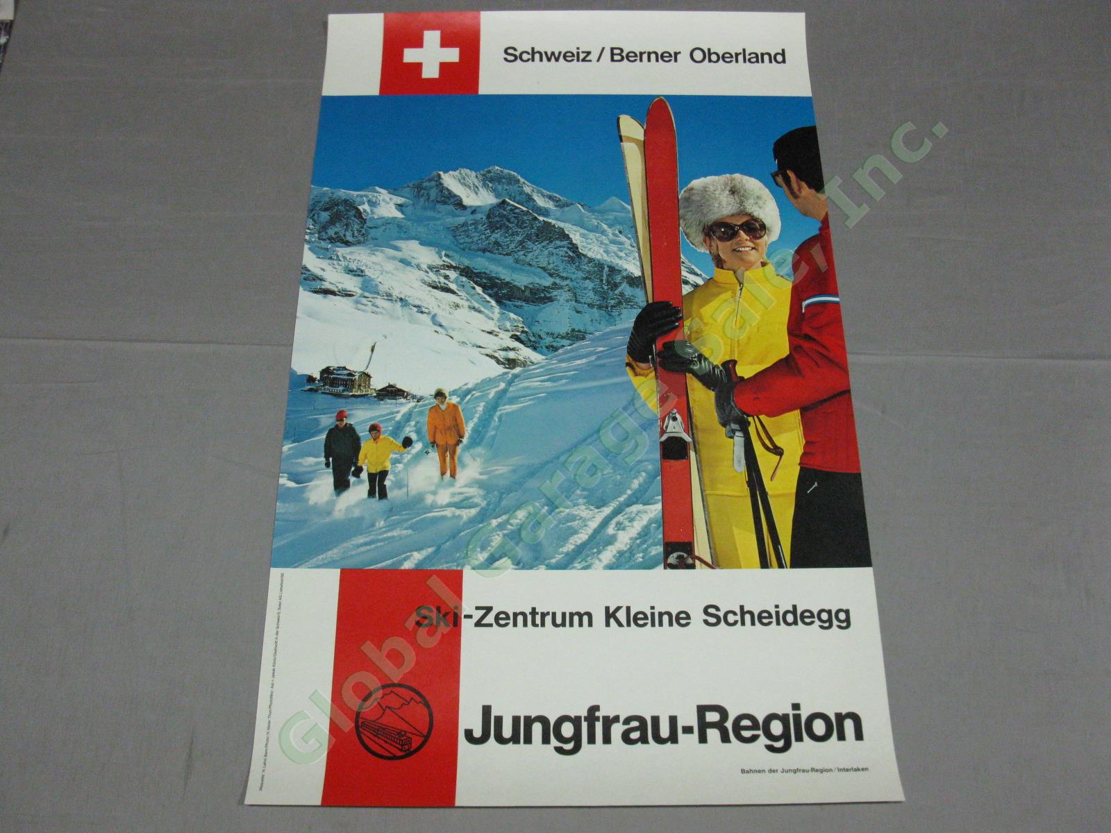 Vtg 50s Travel Ski Poster Kleine Scheidegg Jungfrau Berner Oberland Switzerland