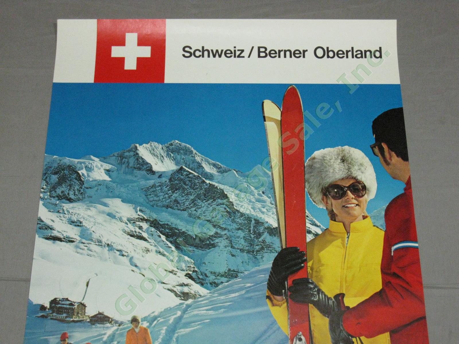 Vtg 50s Travel Ski Poster Kleine Scheidegg Jungfrau Berner Oberland Switzerland 1