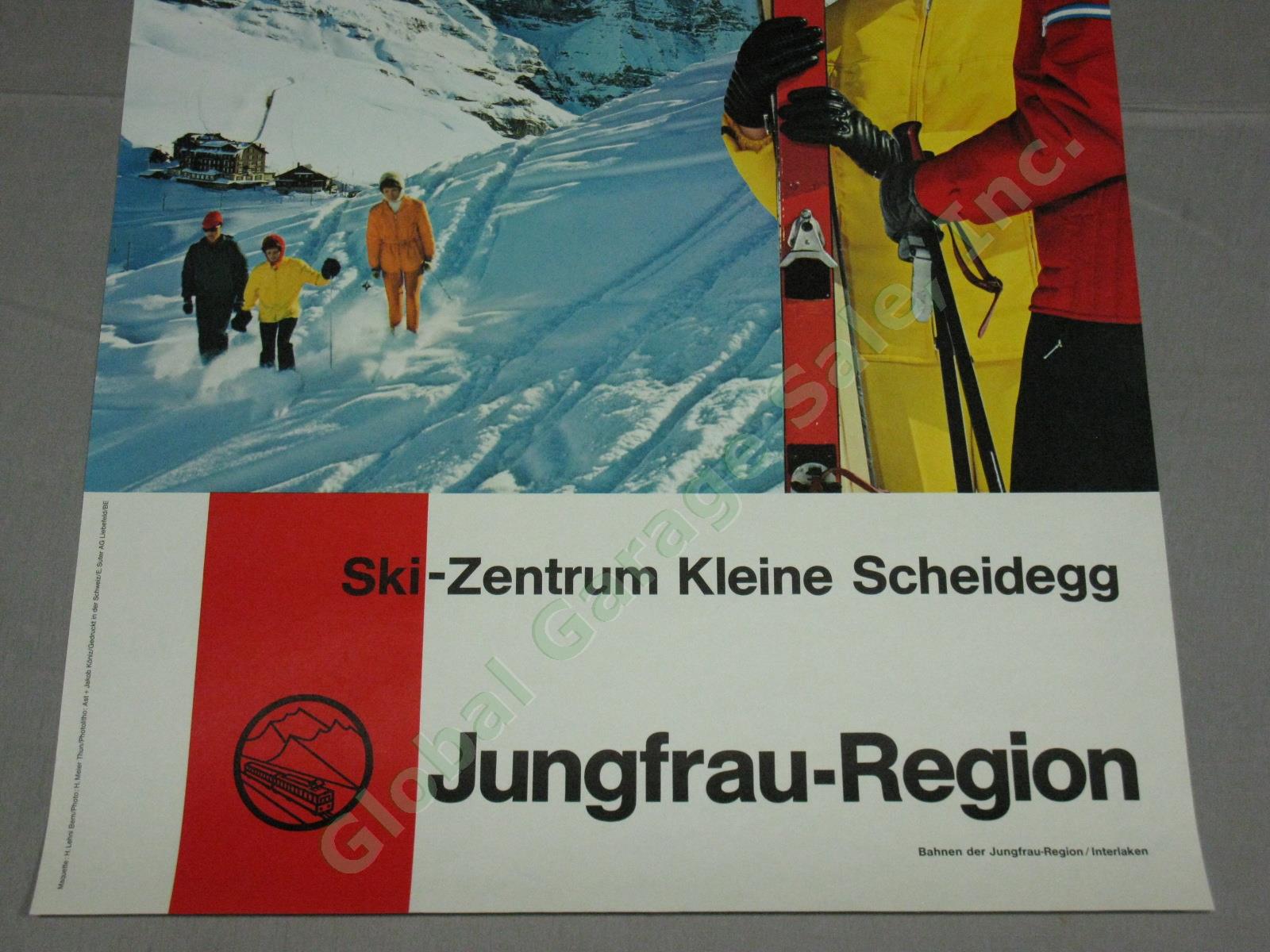 Vtg 50s Travel Ski Poster Kleine Scheidegg Jungfrau Berner Oberland Switzerland 2