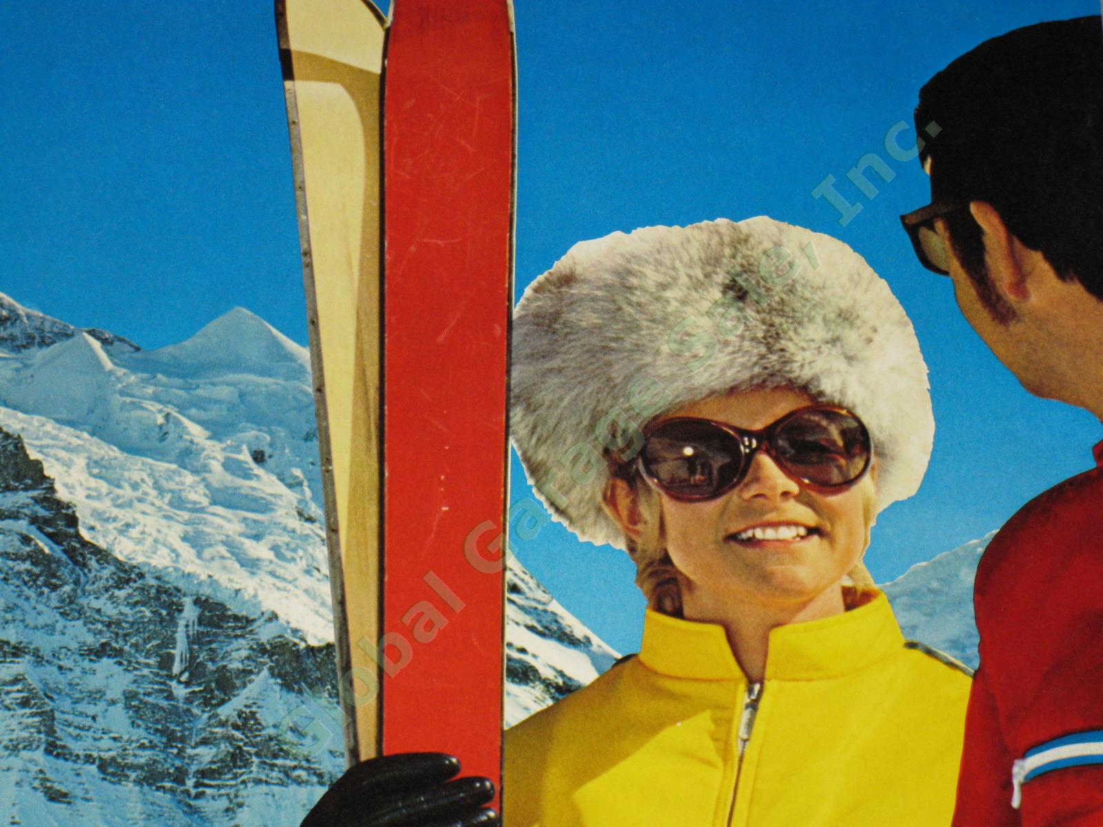 Vtg 50s Travel Ski Poster Kleine Scheidegg Jungfrau Berner Oberland Switzerland 4