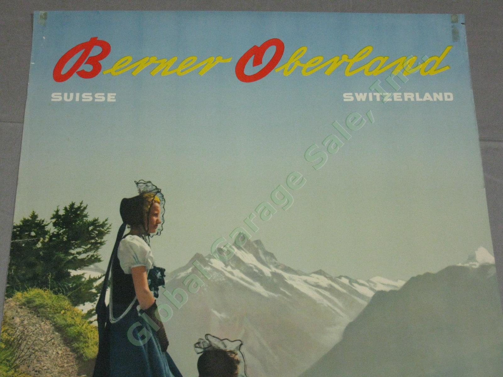 Vtg 1940s Swiss Travel Poster Berner Oberland Switzerland Albert Steiner Photo 1