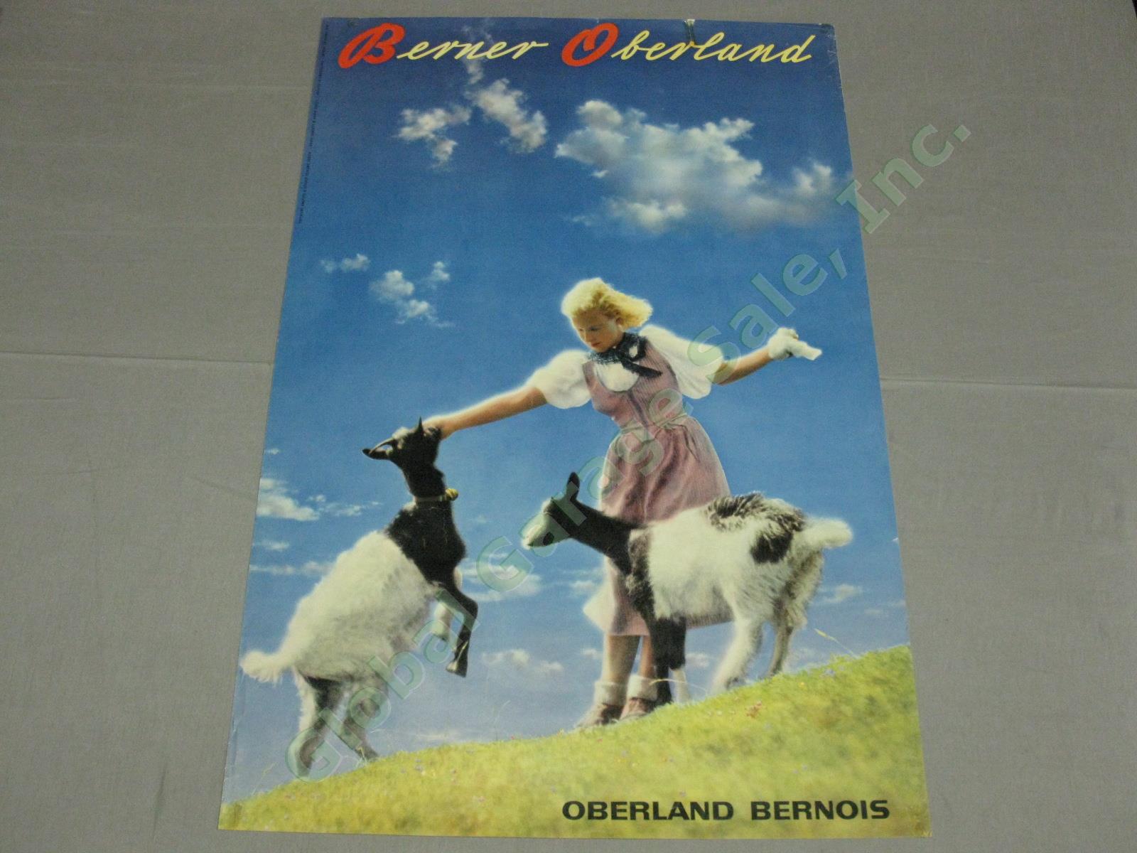 Vtg 1942 Swiss Travel Poster Berner Oberland Bernois Girl With Goats Switzerland