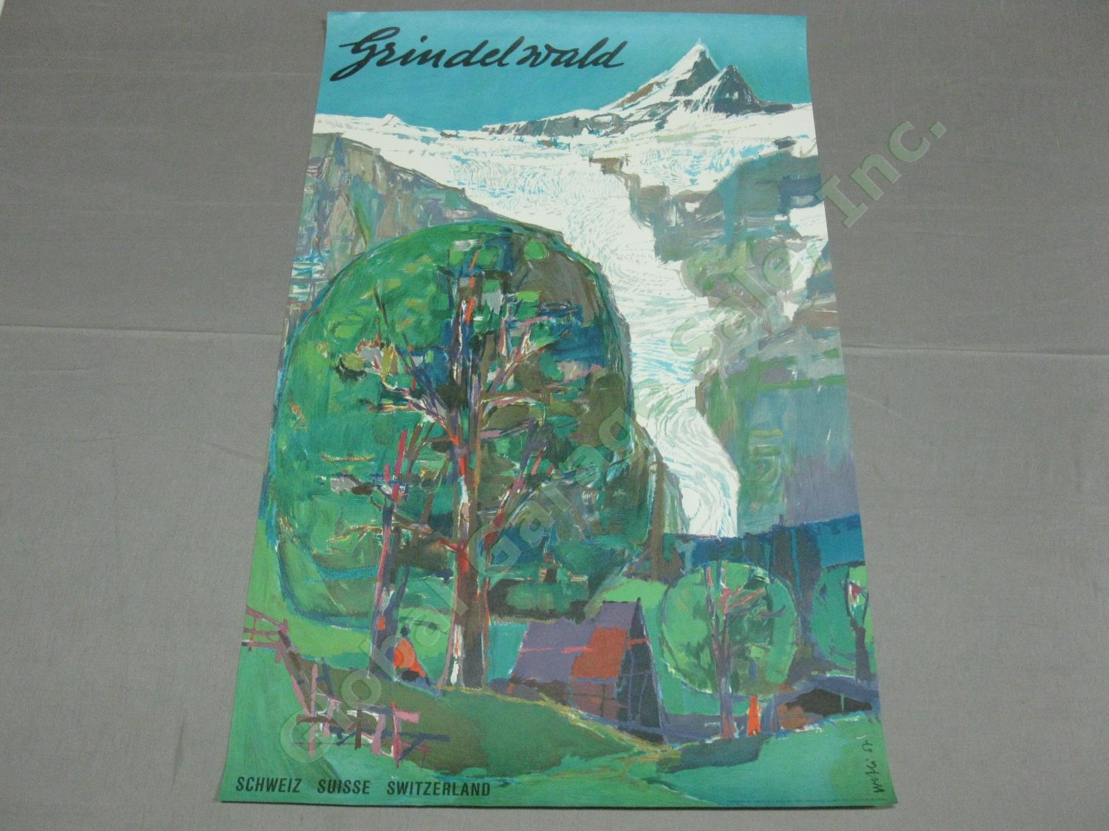 Vtg 1950s Swiss Travel Poster Grindelwald Berner Oberland Hugo Wetli Switzerland