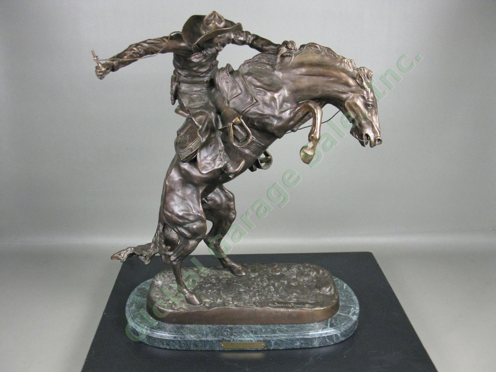 22" Frederic Remington Bronco Buster Cowboy Horse Bronze Sculpture Statue Marble