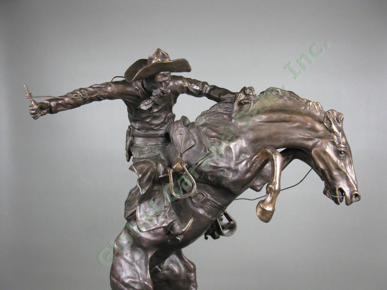 22" Frederic Remington Bronco Buster Cowboy Horse Bronze Sculpture Statue Marble 1