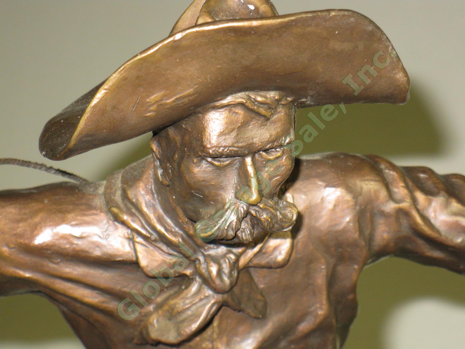 22" Frederic Remington Bronco Buster Cowboy Horse Bronze Sculpture Statue Marble 2