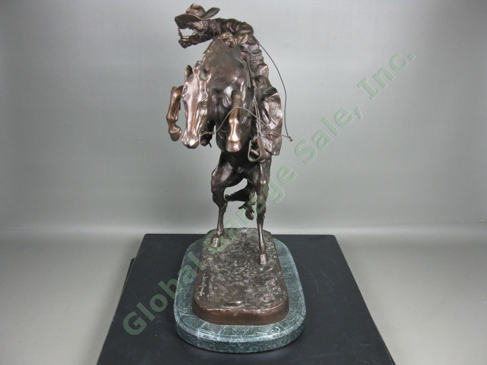 22" Frederic Remington Bronco Buster Cowboy Horse Bronze Sculpture Statue Marble 6