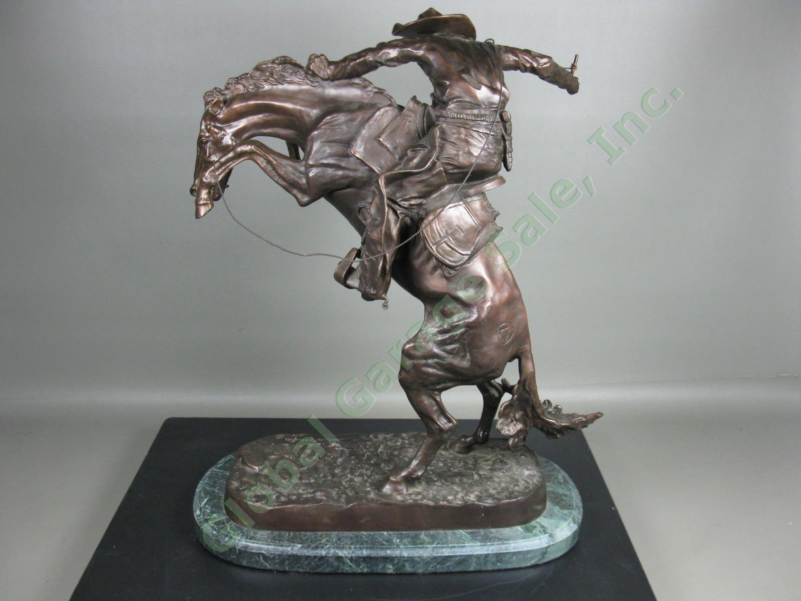22" Frederic Remington Bronco Buster Cowboy Horse Bronze Sculpture Statue Marble 7