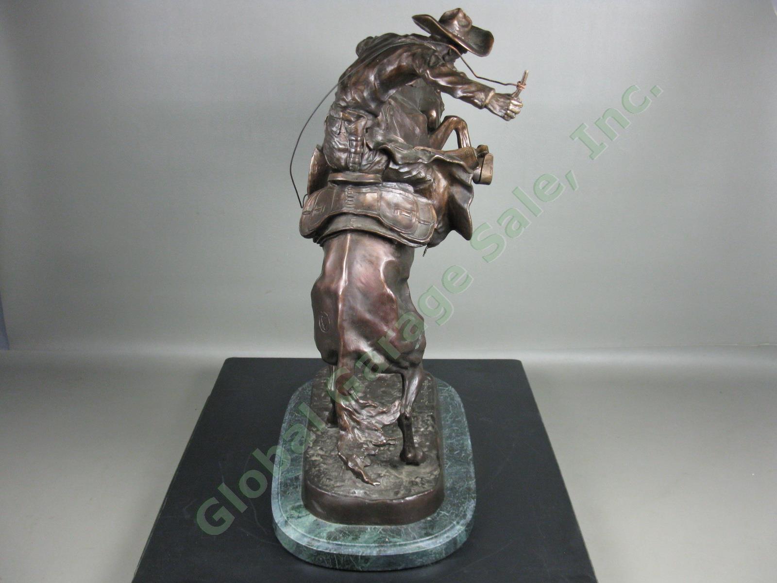 22" Frederic Remington Bronco Buster Cowboy Horse Bronze Sculpture Statue Marble 9
