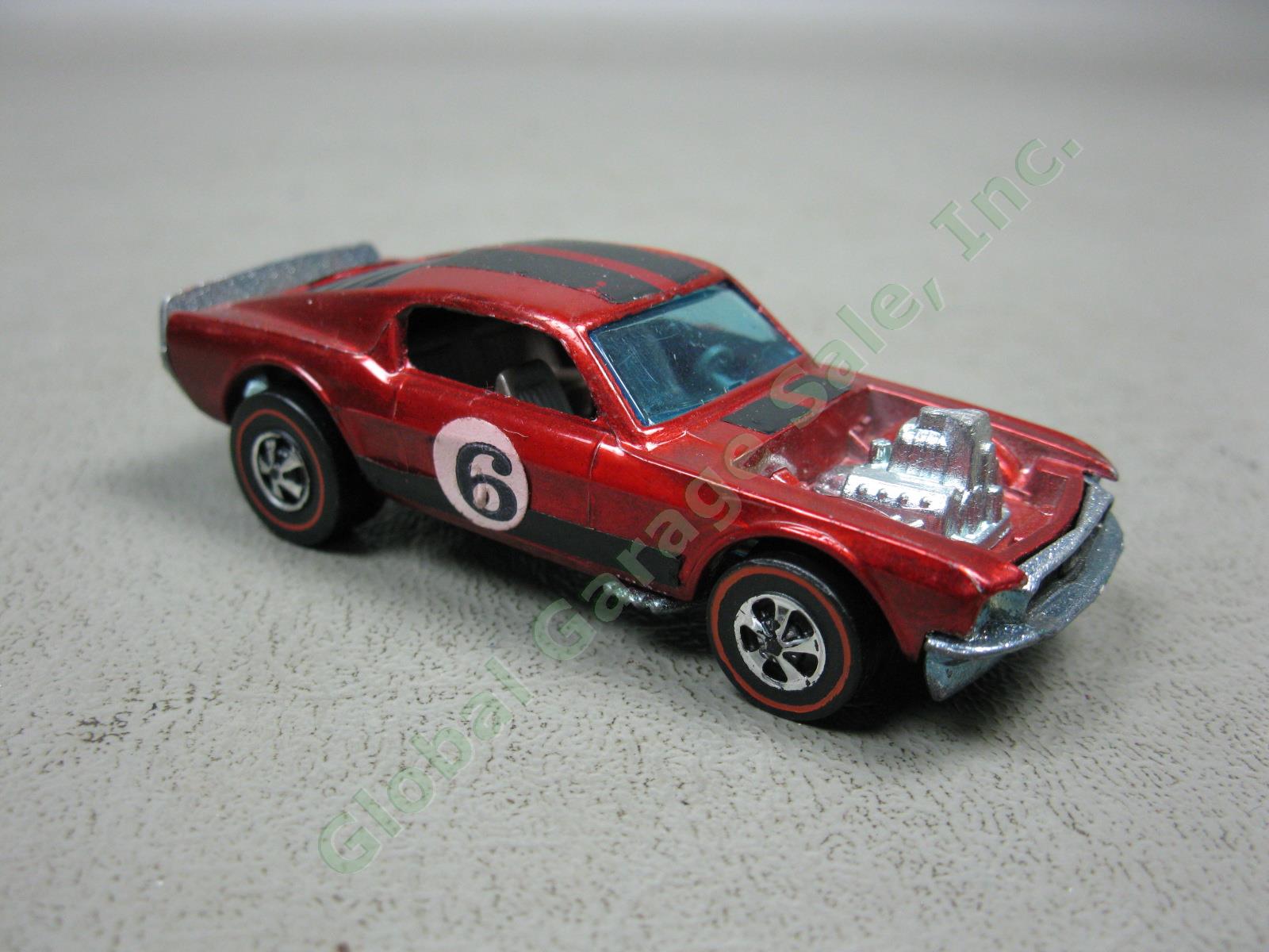 1969 Hotwheels Redline Spoiler Mustang Boss Hoss Red Hong Kong W/ Button / Badge 2