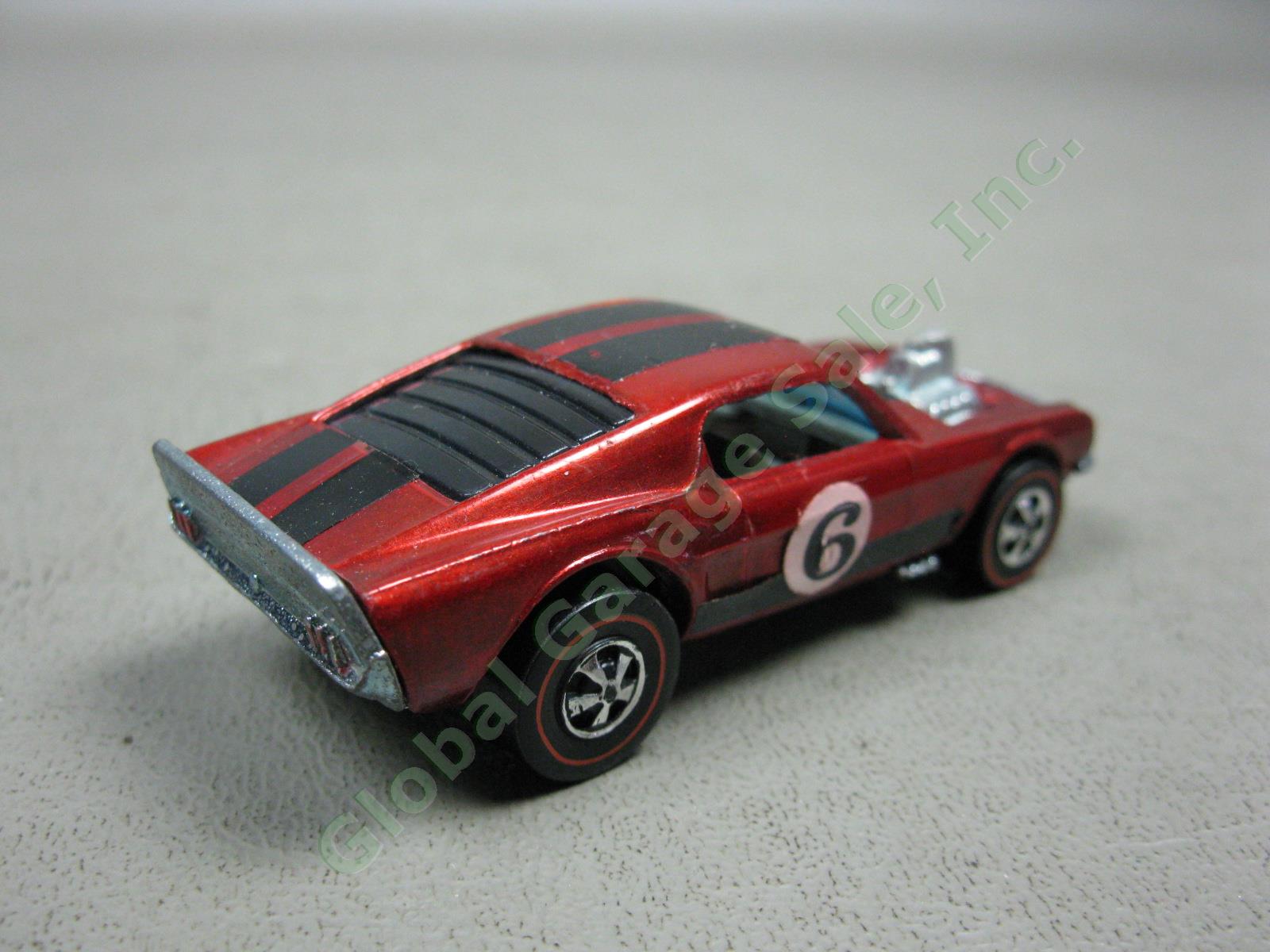 1969 Hotwheels Redline Spoiler Mustang Boss Hoss Red Hong Kong W/ Button / Badge 3