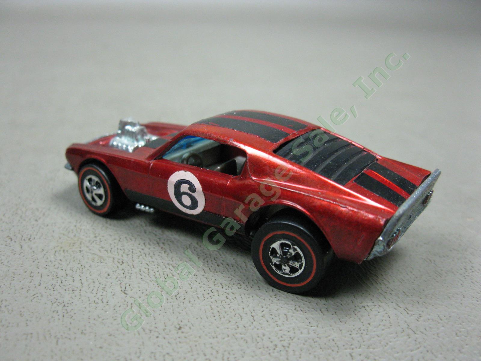 1969 Hotwheels Redline Spoiler Mustang Boss Hoss Red Hong Kong W/ Button / Badge 5