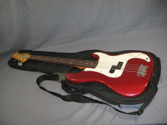 Red Fender Precision Electric 4 String Bass W/Soft Case