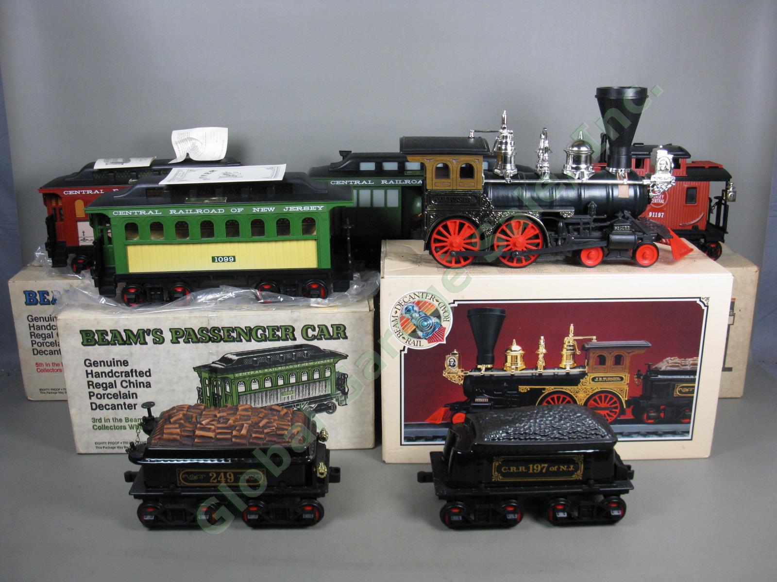 7 Vintage Jim Beam Whiskey Locomotive Train Engine Liquor Decanter Set Lot