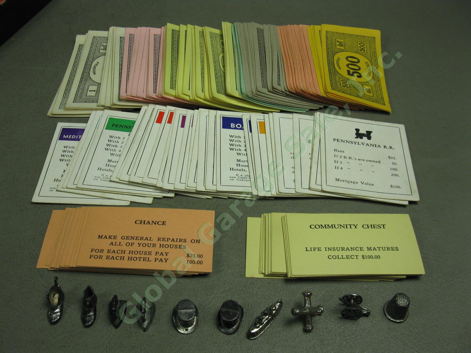 Vtg Antique 1935 Parker Bros Monopoly Game +Board Dice Pieces Houses Money Cards 8