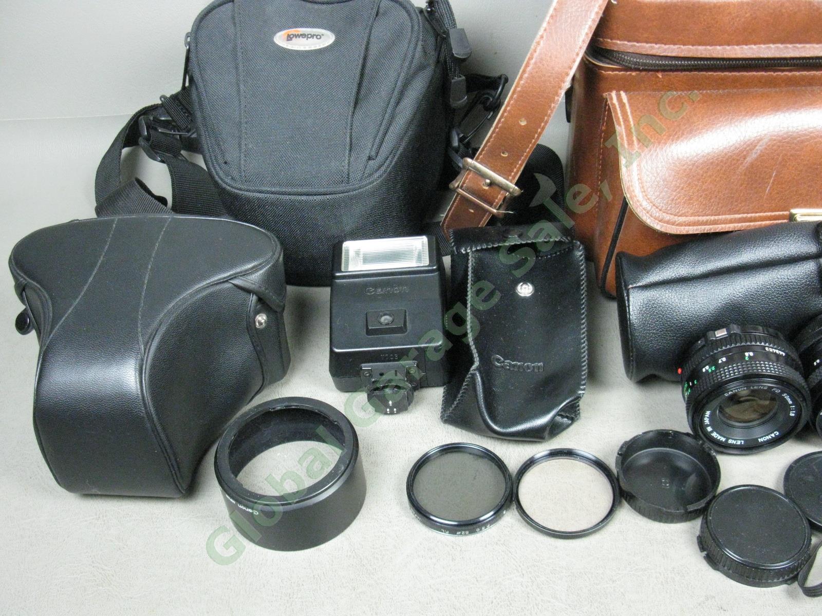 Canon AE-1 35mm SLR Camera FD 135mm 50mm 28mm Lens Speedlite 155A Flash Case Lot 1