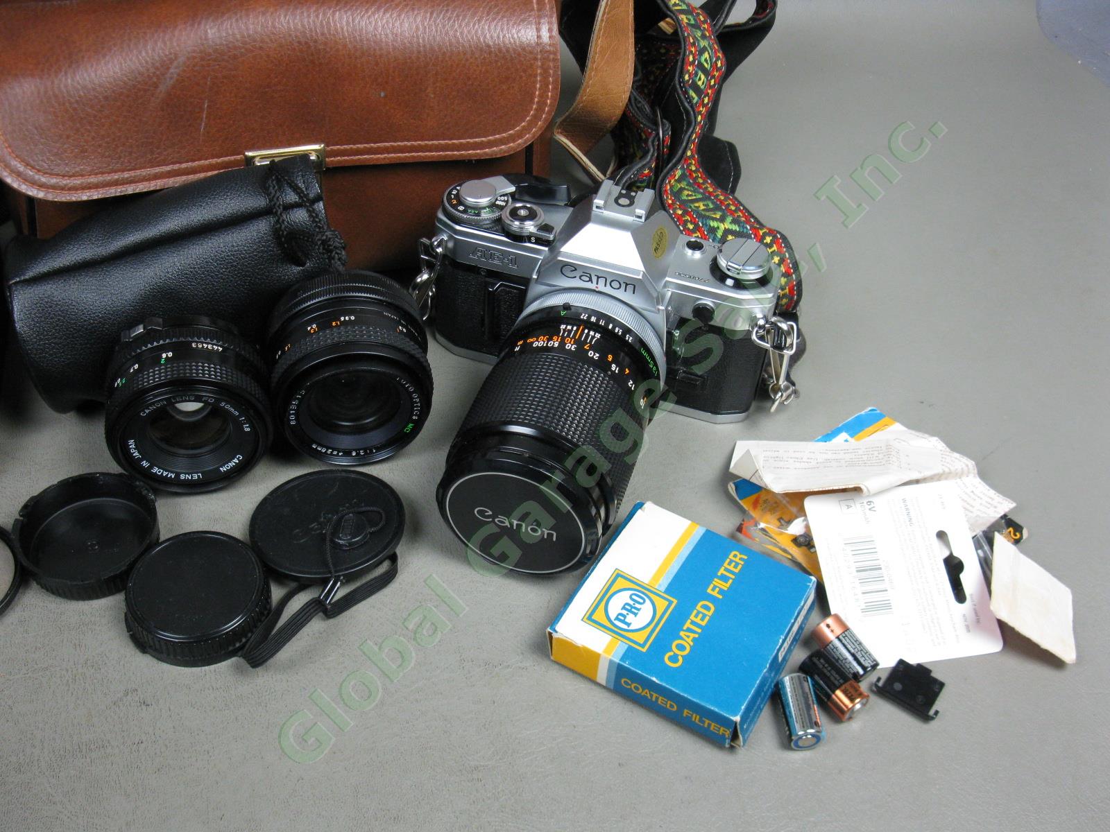 Canon AE-1 35mm SLR Camera FD 135mm 50mm 28mm Lens Speedlite 155A Flash Case Lot 2