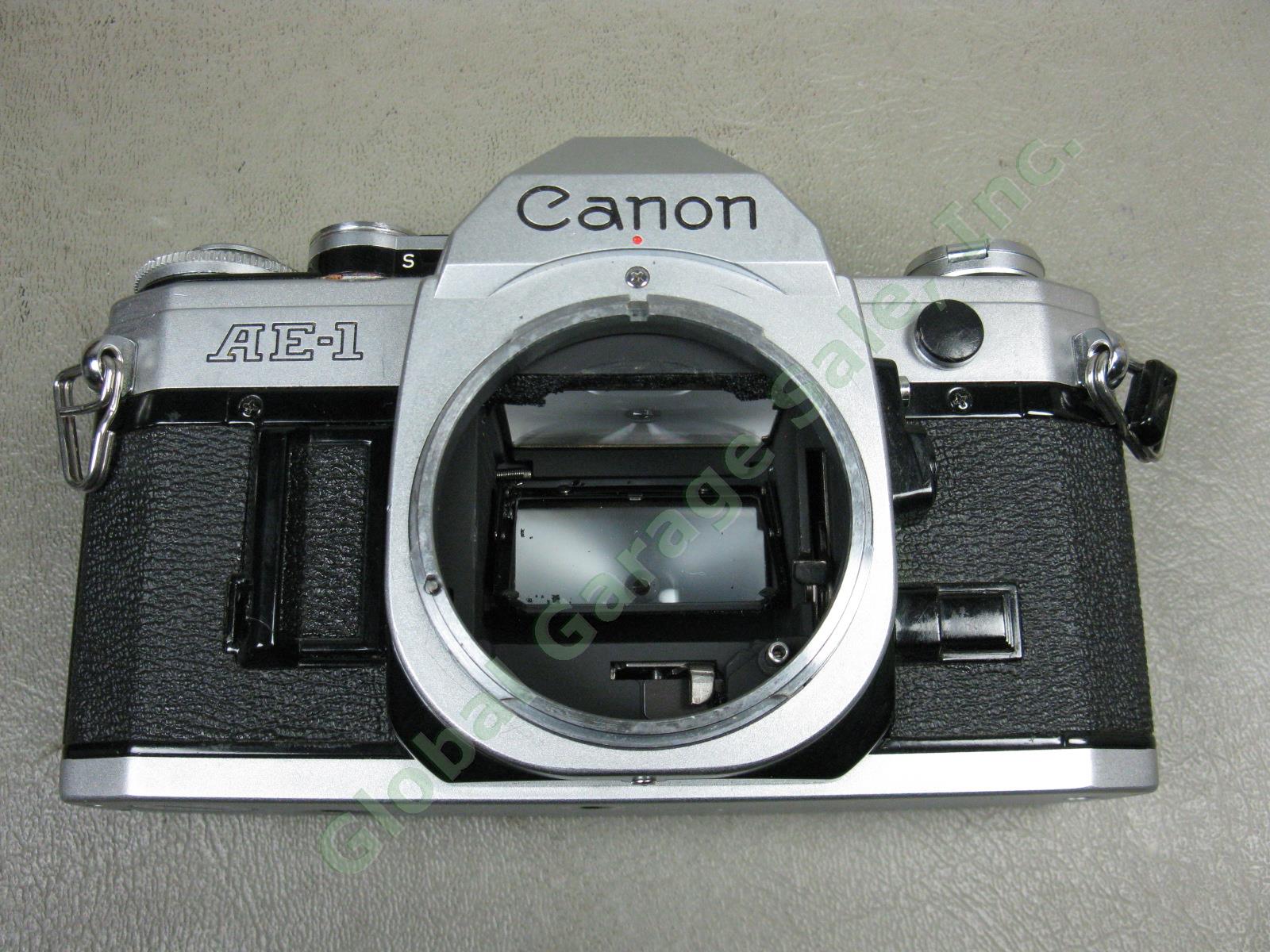 Canon AE-1 35mm SLR Camera FD 135mm 50mm 28mm Lens Speedlite 155A Flash Case Lot 5