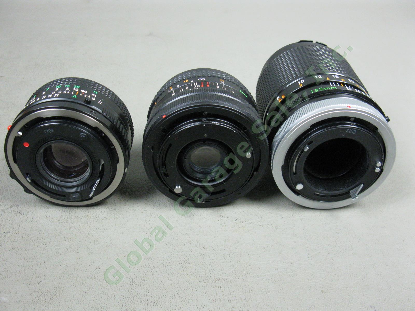 Canon AE-1 35mm SLR Camera FD 135mm 50mm 28mm Lens Speedlite 155A Flash Case Lot 11