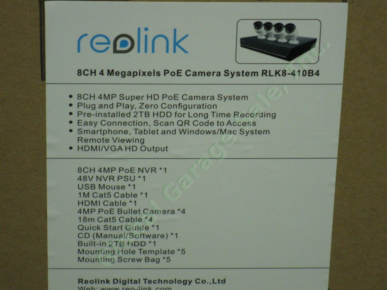 NEW Reolink RLK8-410B4 8CH 4MP PoE 4-Camera 2TB HDD Security System HD 2560x1440 6