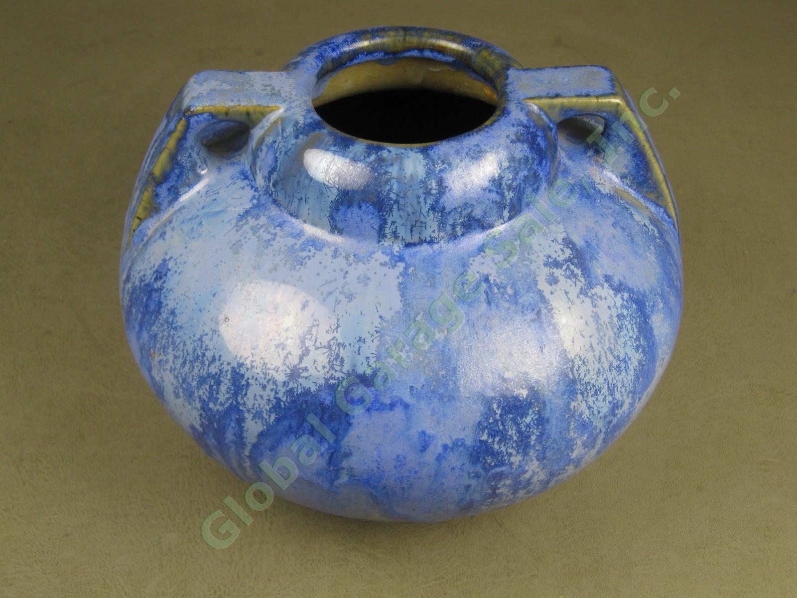 Vtg Fulper Pottery 656 Arts & Crafts Blue Flambe Glaze Squat Handled Vase 6.25" 2
