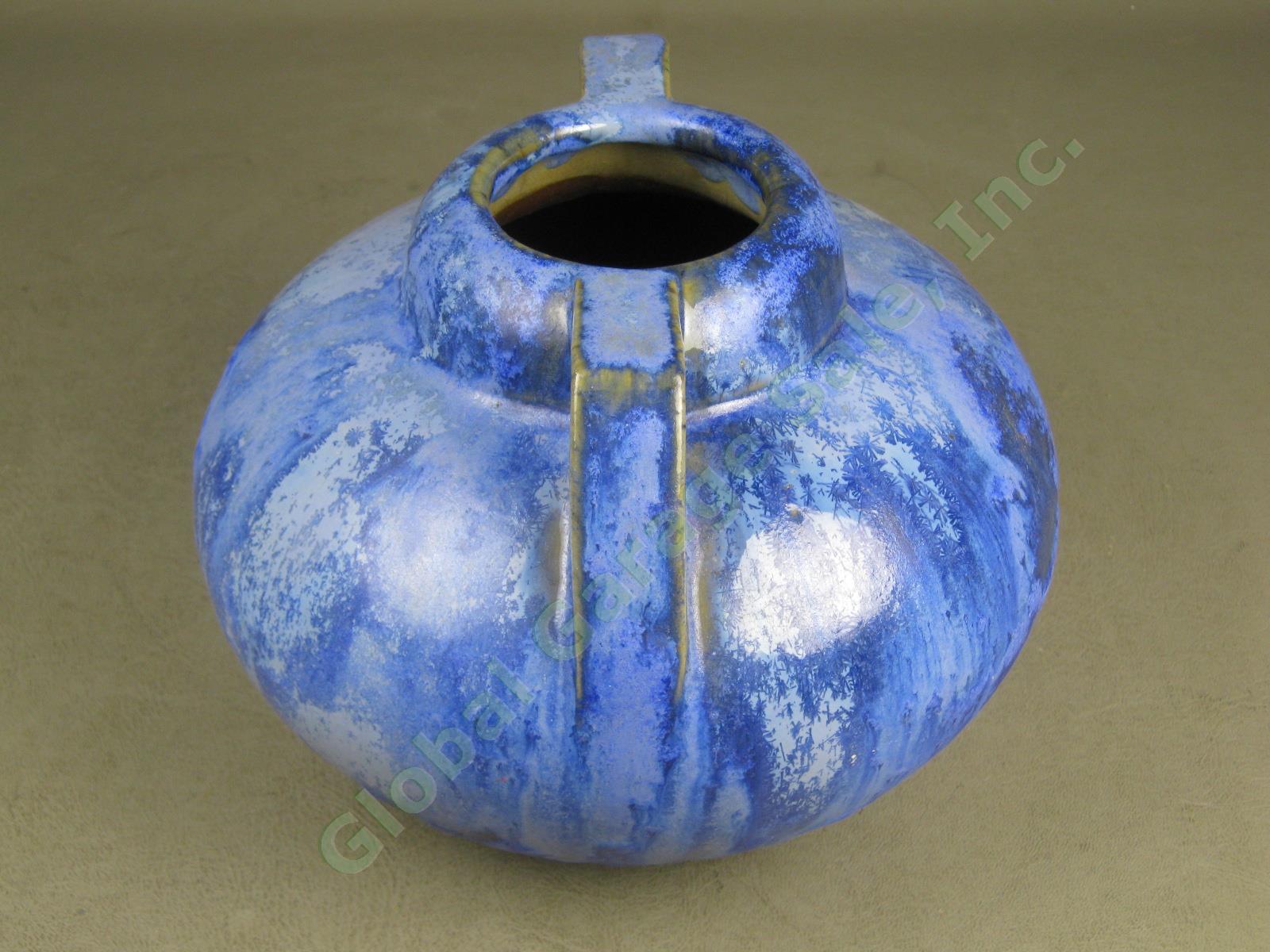 Vtg Fulper Pottery 656 Arts & Crafts Blue Flambe Glaze Squat Handled Vase 6.25" 3