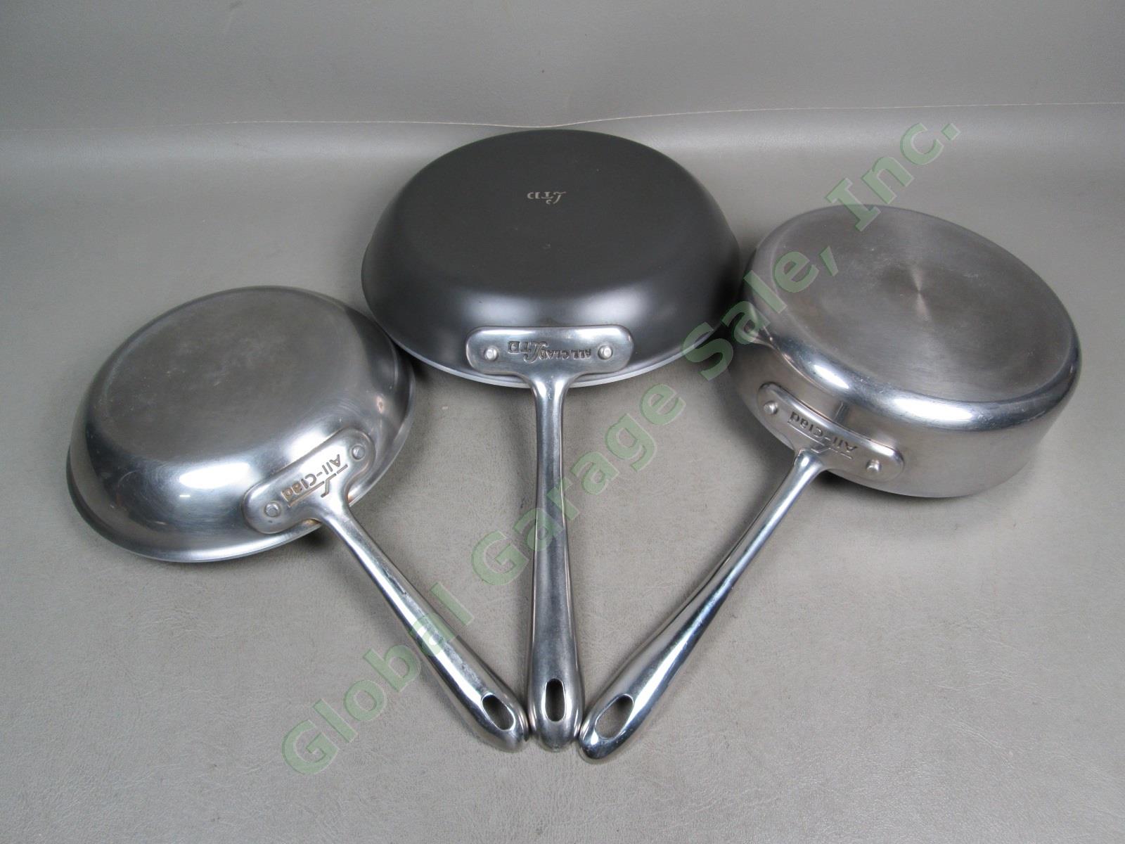 All-Clad Stainless Steel Set Lot Skillet Fry Saute Pan +Lid 8.25" 8.5" 10.5" Ltd 2