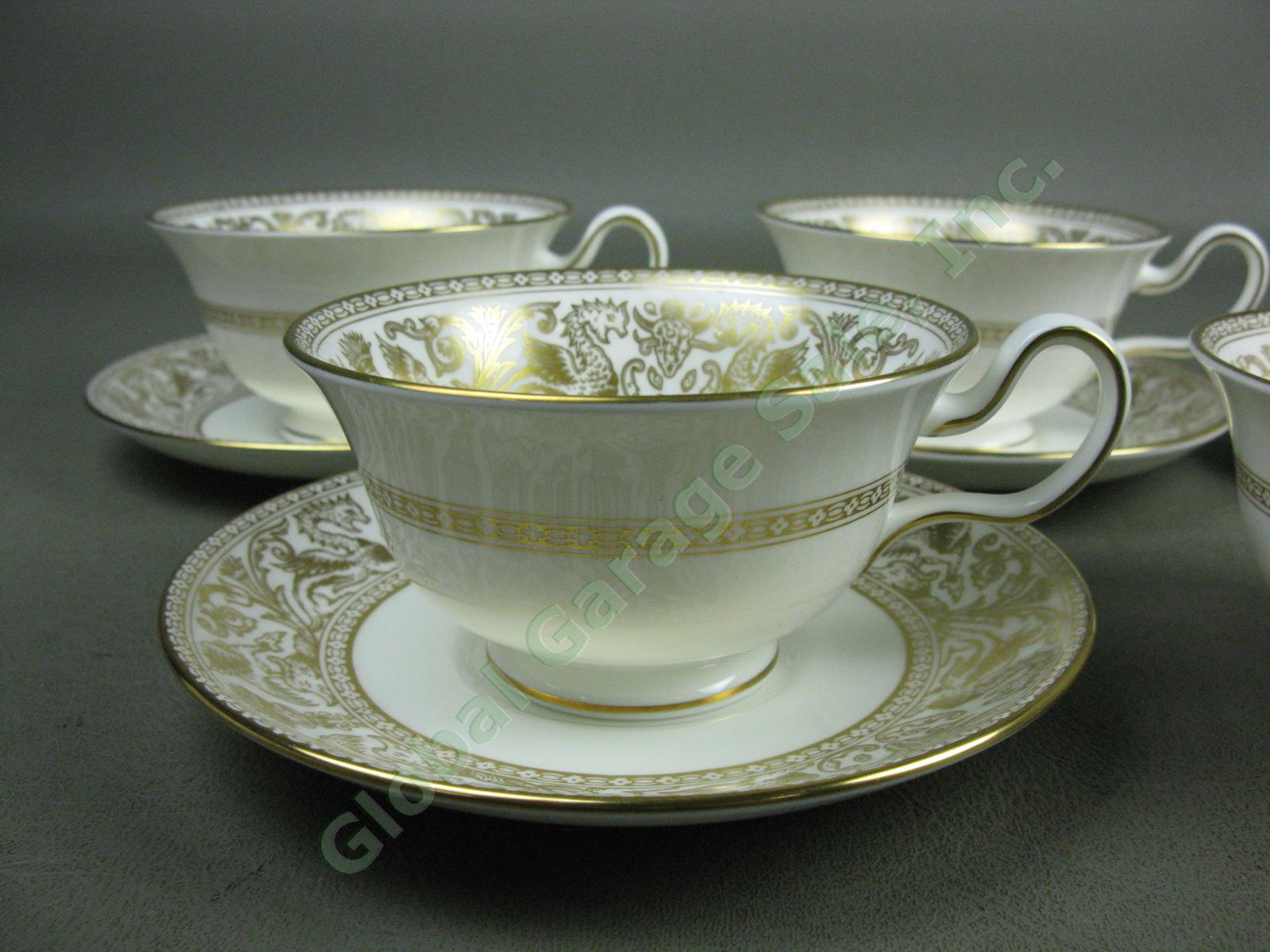5 Wedgwood Gold Florentine Dragon Bone China Tea Cups + 4 Saucers Set Lot #W4219 1