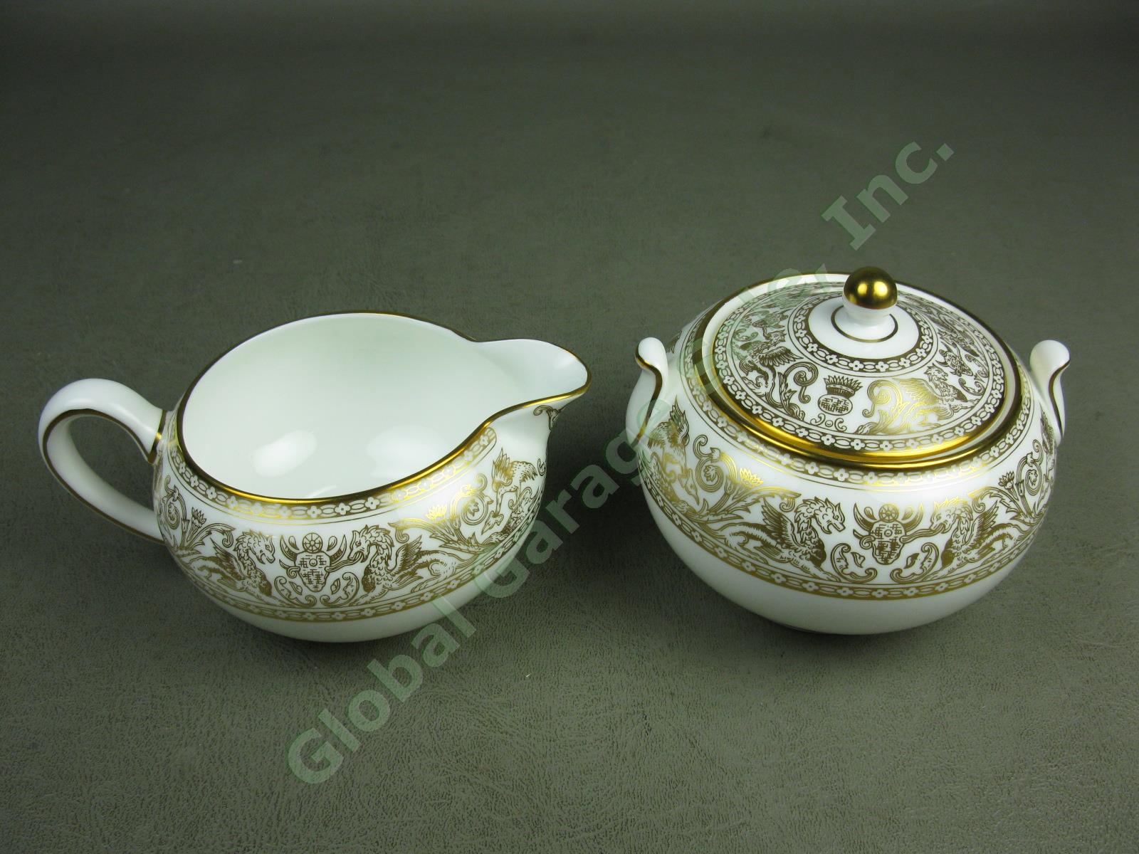 Wedgwood Gold Florentine Dragon Bone China Creamer +Covered Sugar Bowl Set W4219 1