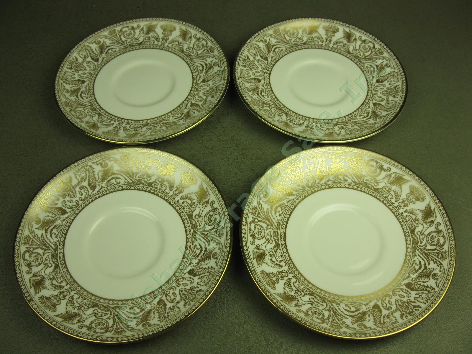 4 Wedgwood Gold Florentine Dragon China Cream Soup Bowls + Saucers Set Lot W4219 3