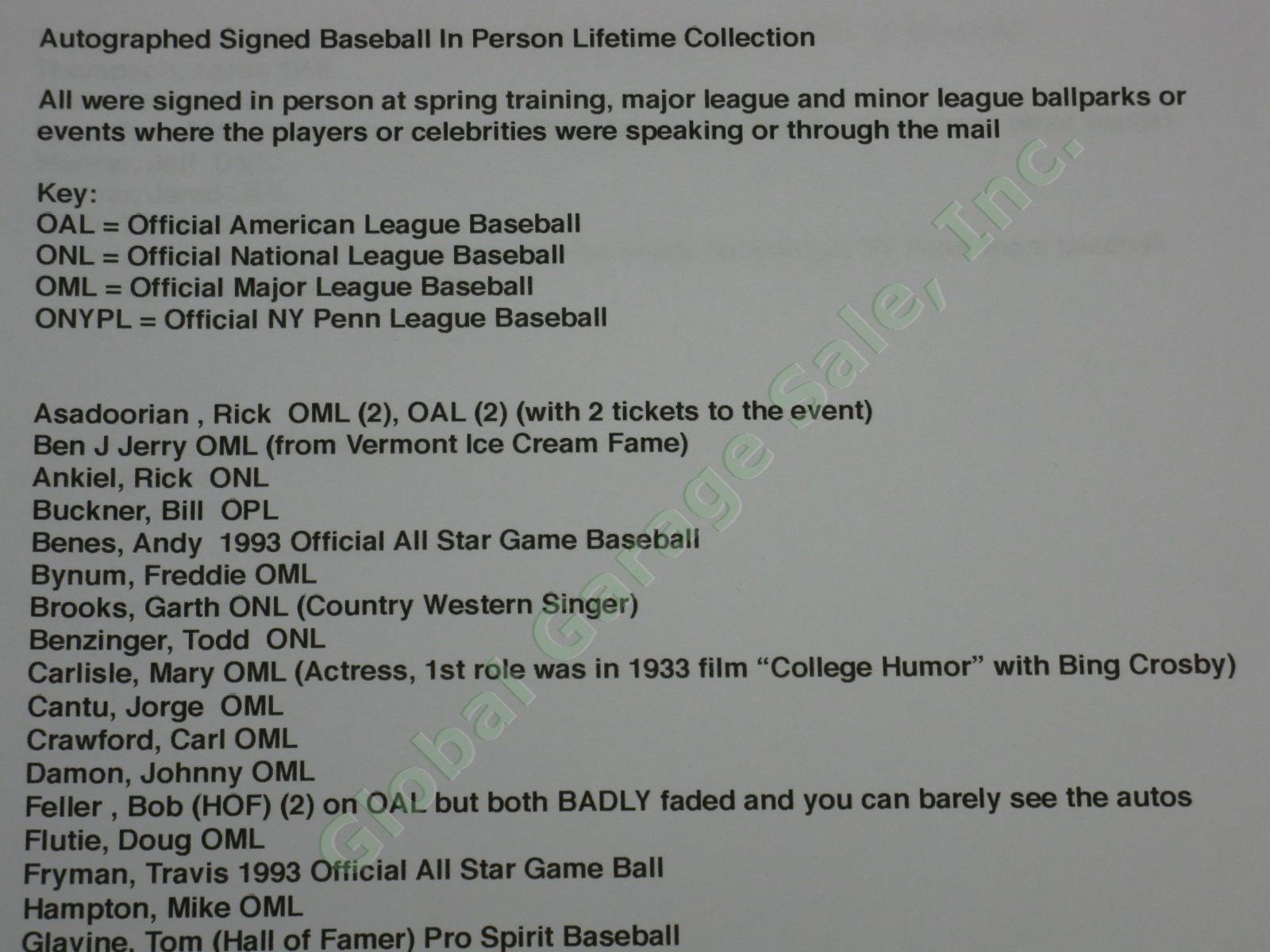 61 Signed IP Baseballs Lot MLB MiLB + Glavine HOF Damon Doug Flutie Garth Brooks 1