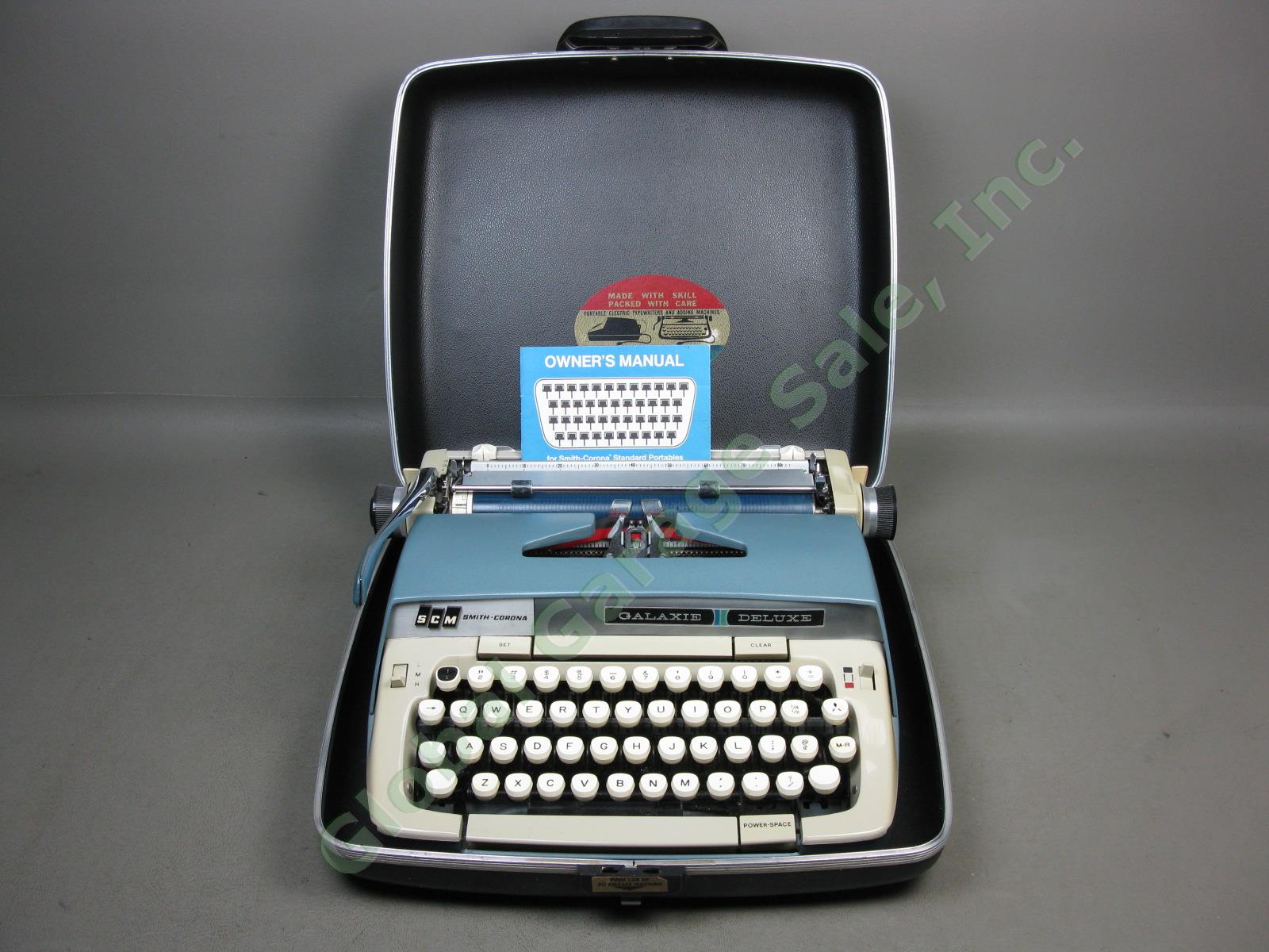 Vtg Smith-Corona Galaxie Deluxe Blue Portable Manual Typewriter W/ Case Manual +