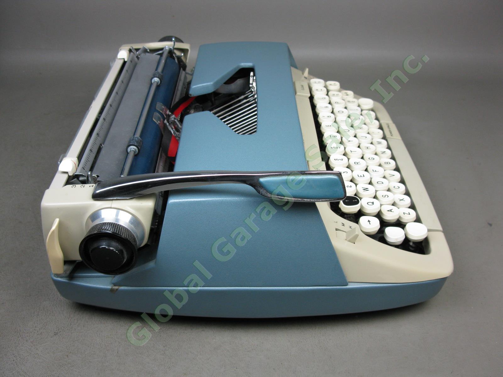 Vtg Smith-Corona Galaxie Deluxe Blue Portable Manual Typewriter W/ Case Manual + 5