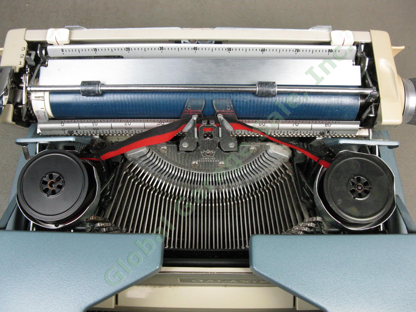 Vtg Smith-Corona Galaxie Deluxe Blue Portable Manual Typewriter W/ Case Manual + 6