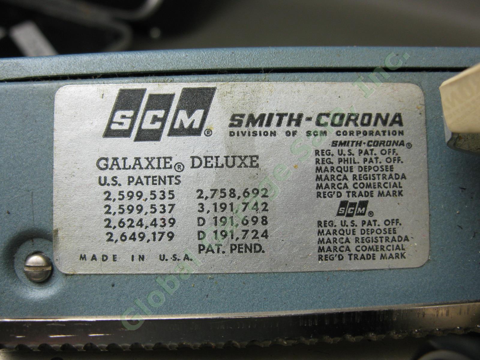 Vtg Smith-Corona Galaxie Deluxe Blue Portable Manual Typewriter W/ Case Manual + 7