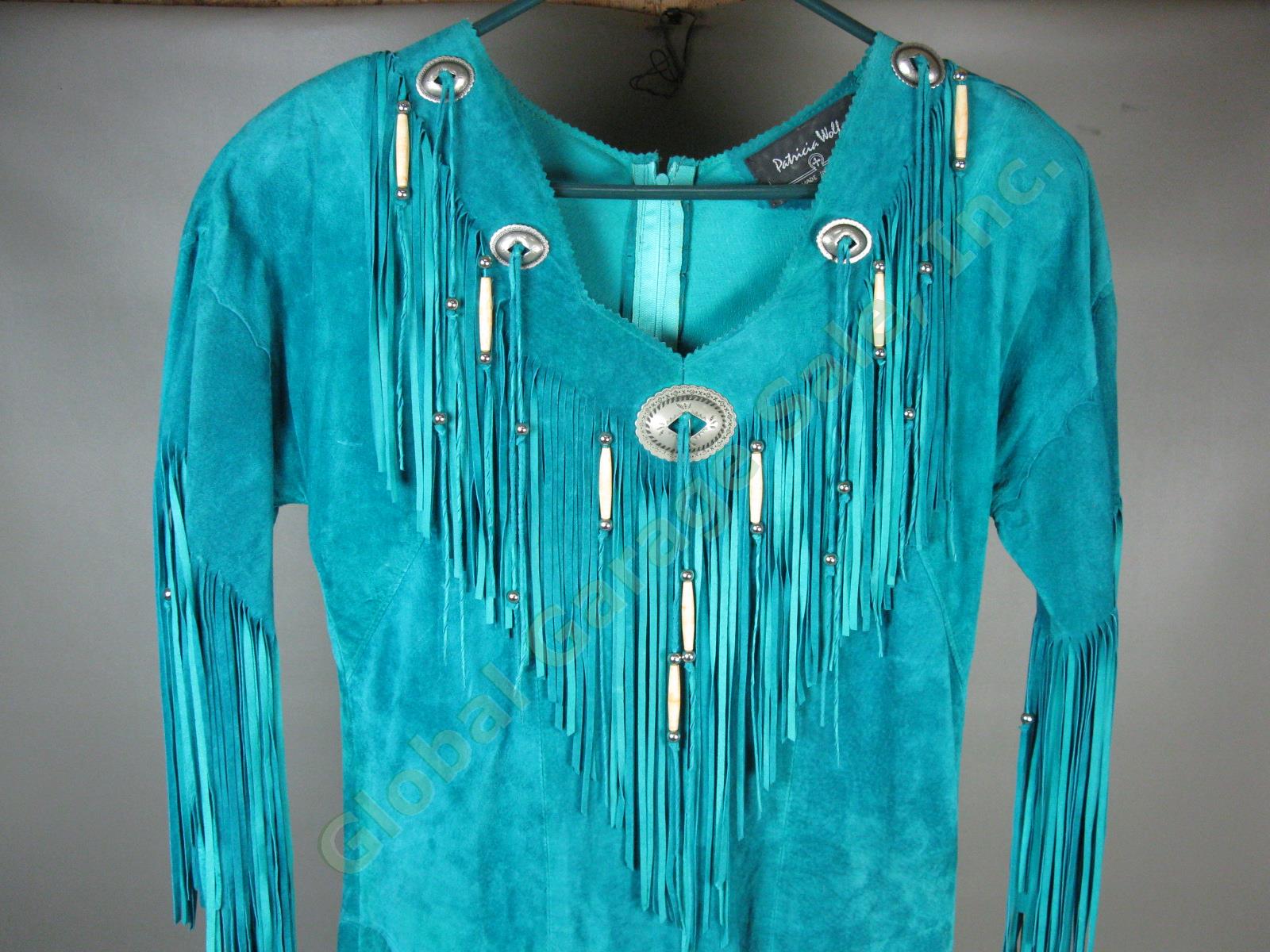 Rare Vtg Patricia Wolf Native American Ceremonial Fringed Blue Pow Wow Dress Sm 1