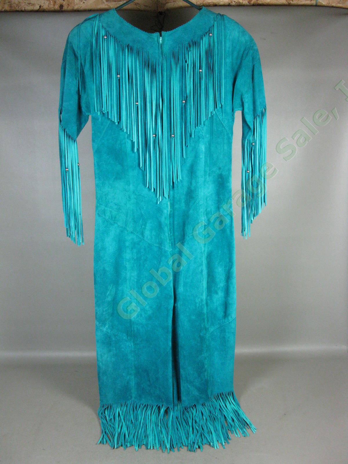 Rare Vtg Patricia Wolf Native American Ceremonial Fringed Blue Pow Wow Dress Sm 6