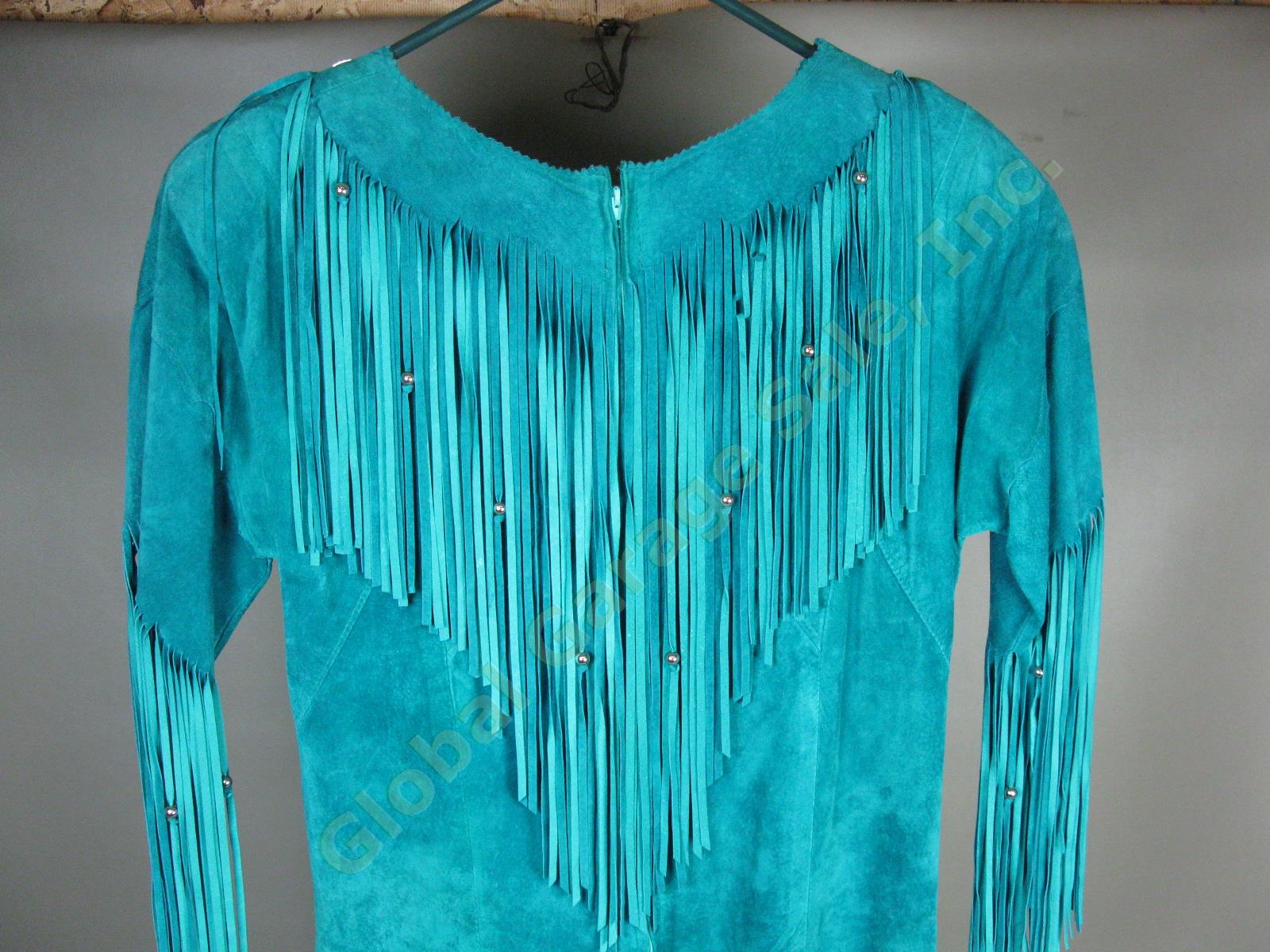 Rare Vtg Patricia Wolf Native American Ceremonial Fringed Blue Pow Wow Dress Sm 7
