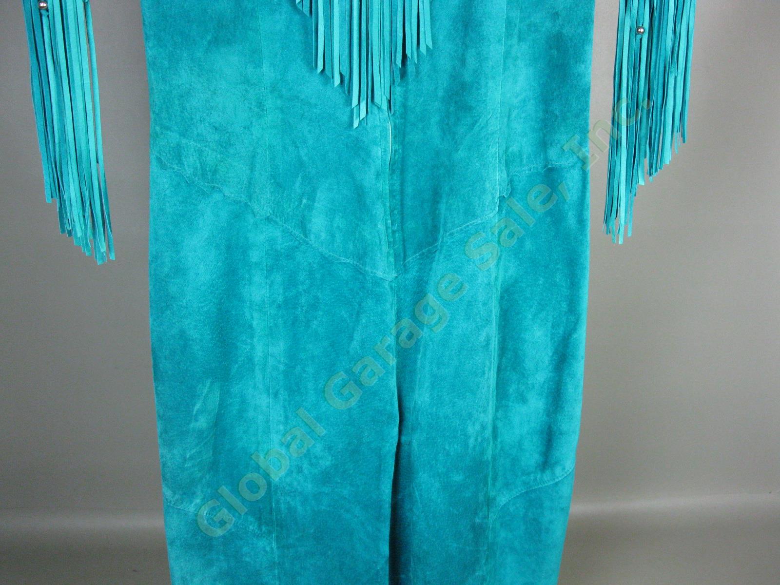 Rare Vtg Patricia Wolf Native American Ceremonial Fringed Blue Pow Wow Dress Sm 8