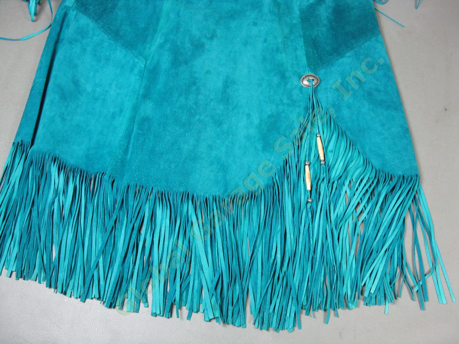 Rare Vtg Patricia Wolf Native American Ceremonial Fringed Blue Pow Wow Dress Sm 10