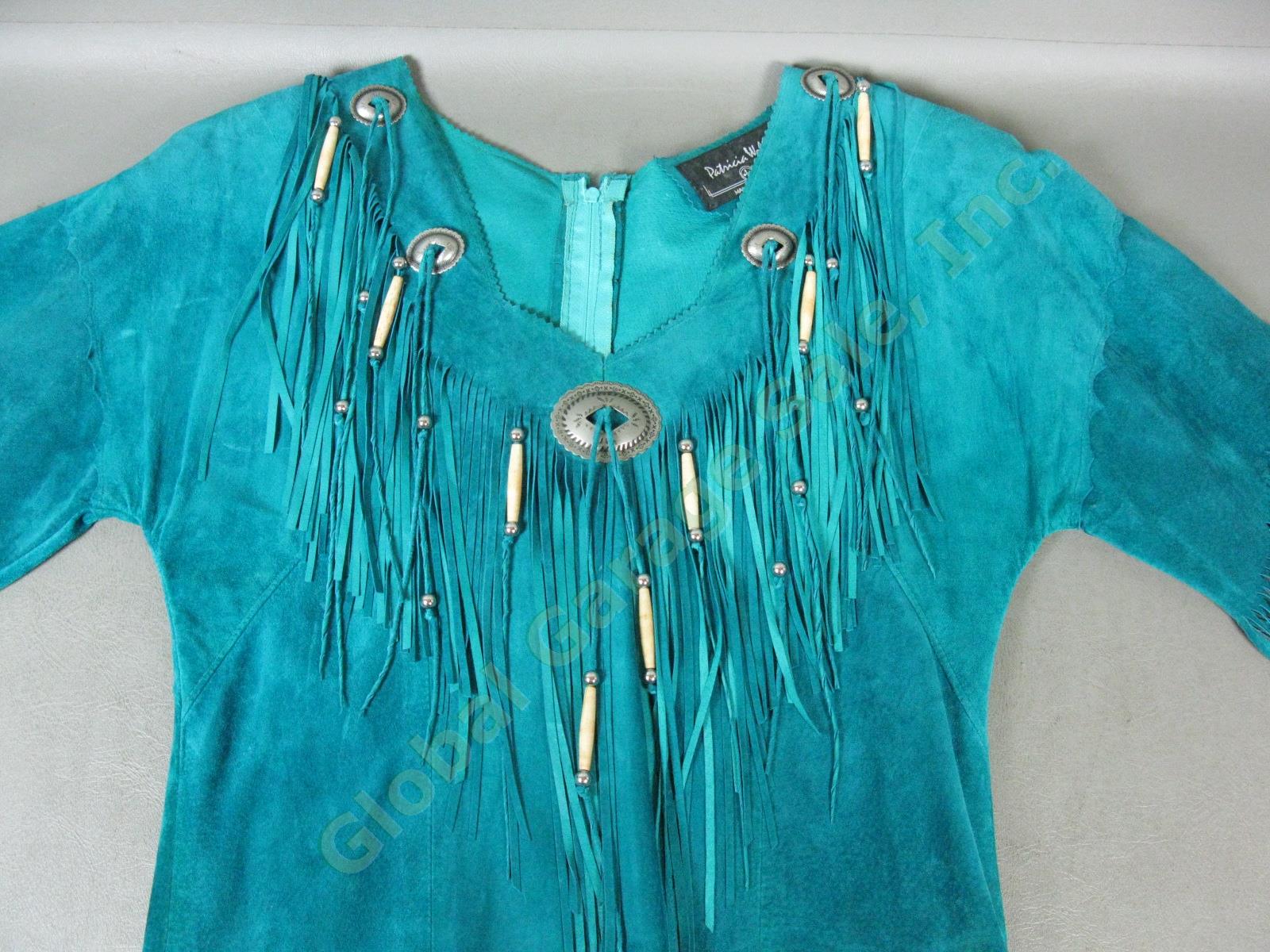 Rare Vtg Patricia Wolf Native American Ceremonial Fringed Blue Pow Wow Dress Sm 11