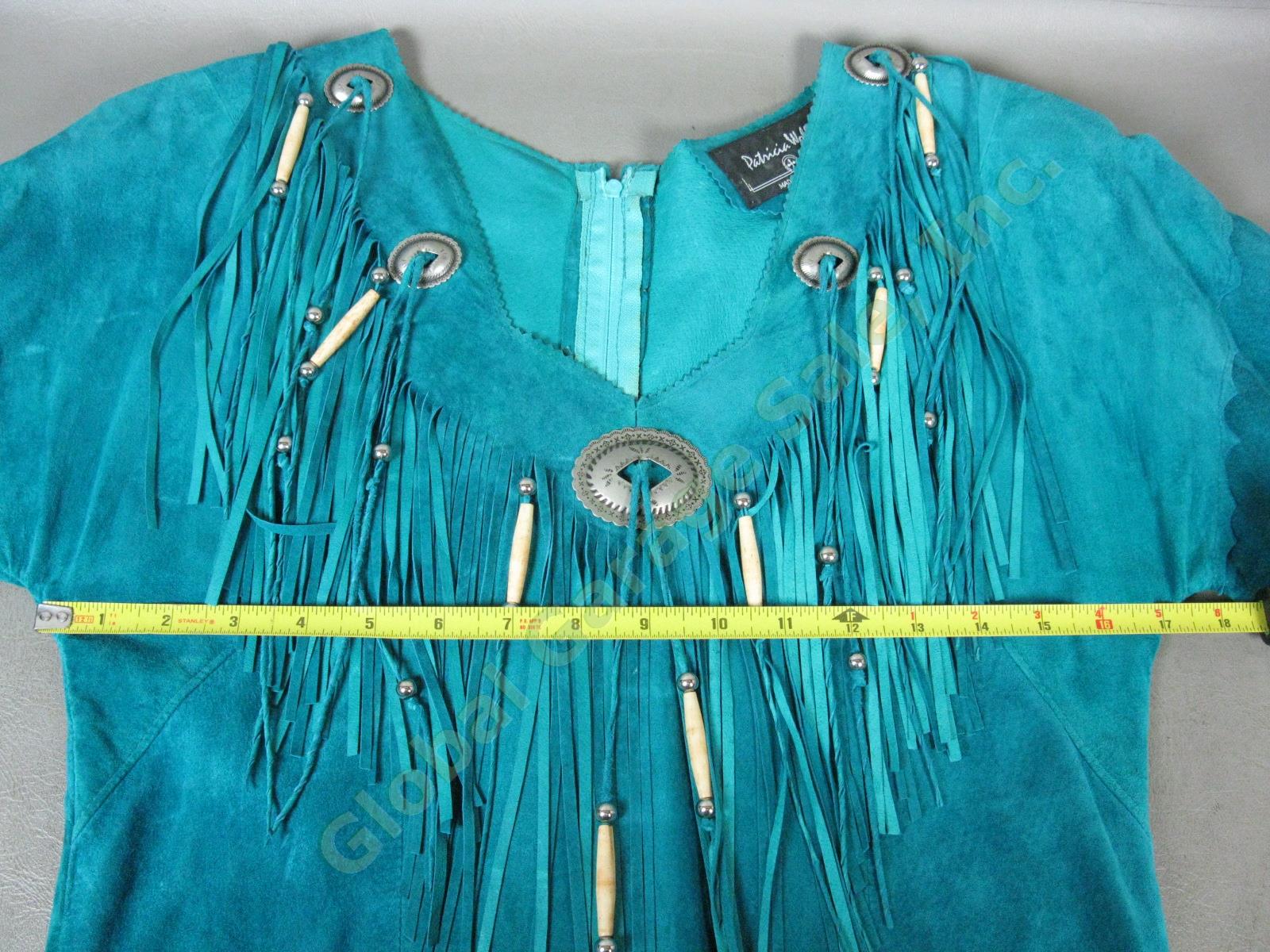 Rare Vtg Patricia Wolf Native American Ceremonial Fringed Blue Pow Wow Dress Sm 13