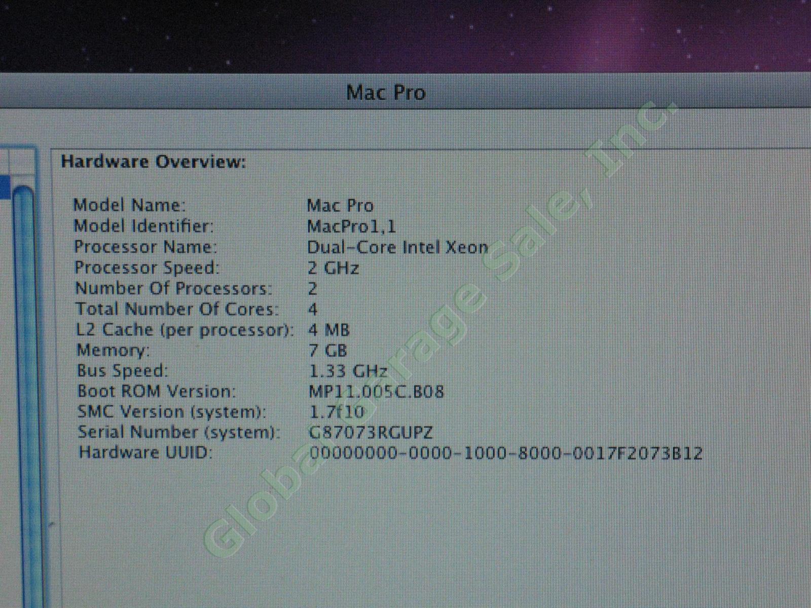 Apple Mac Pro A1186 Desktop Computer 7GB RAM 160GB HDD 2GHz Dual Core Xeon 10.6 2