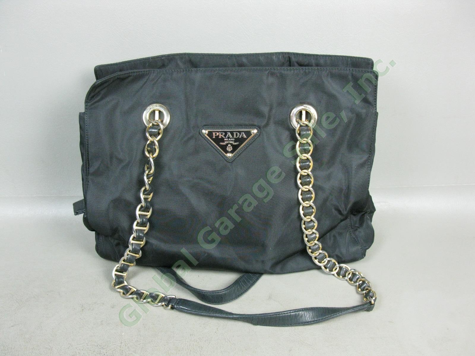 Prada Milano Tessuto Black Nylon Gold Tone Double Chain Shoulder Bag Handbag NR! 1