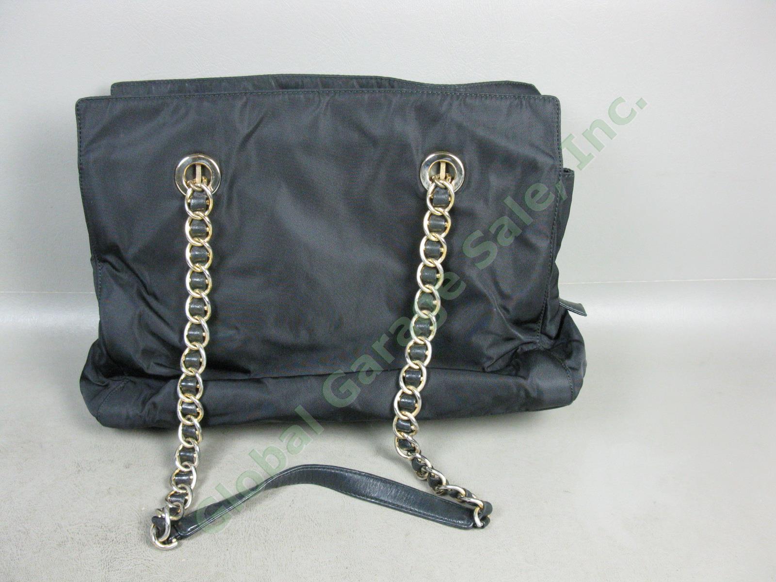 Prada Milano Tessuto Black Nylon Gold Tone Double Chain Shoulder Bag Handbag NR! 3